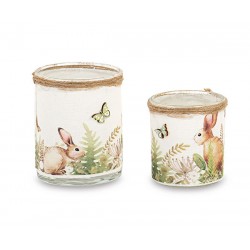 Porta T-light con conigli -...