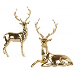 Statua di cervo oro con perle